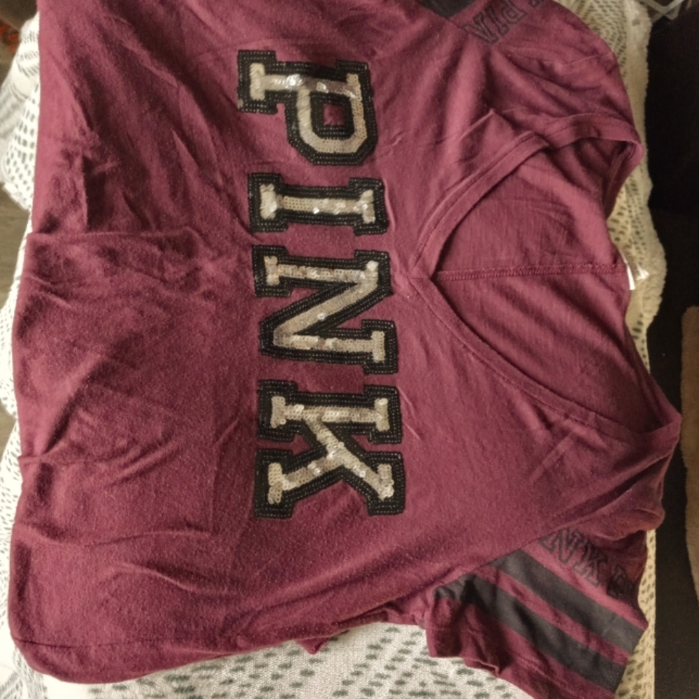 Pink burgundy sparkly lettering Tshirt